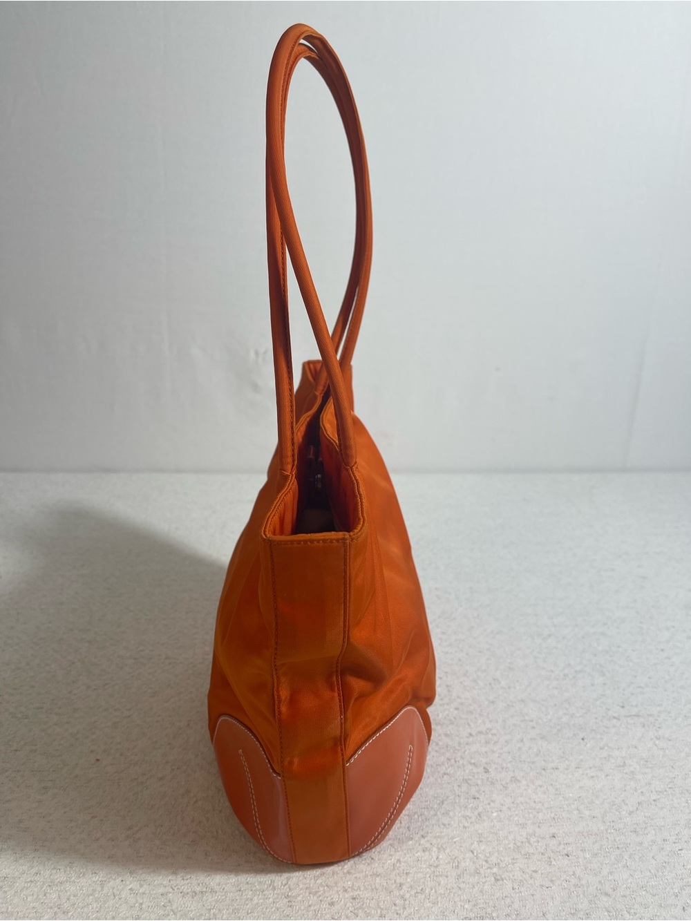 Prada VTG Tessuto Nylon Leather Orng Shldr Tote BagTriangle Logo, Authentic.#484 - Picture 4 of 9